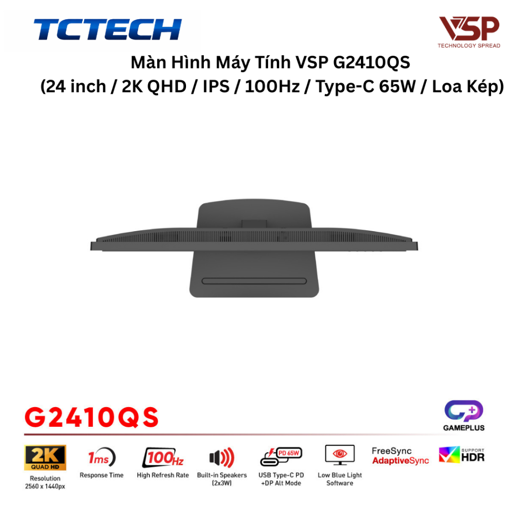 Màn hình 24in 2K VSP G2410QS/G2410Q1  IPS 100Hz Type-C (sạc ngược 65W) có loa BH 36T | BigBuy360 - bigbuy360.vn