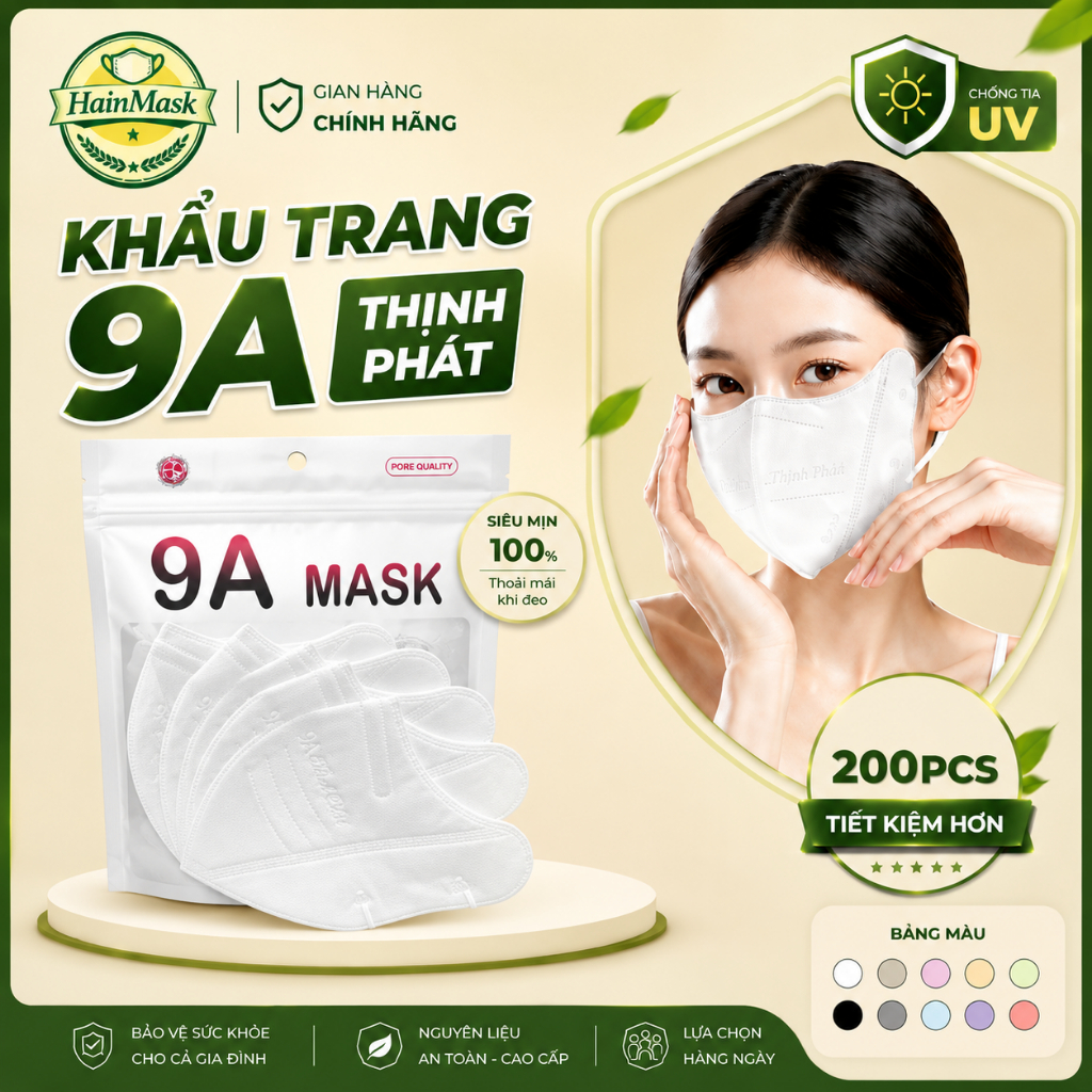 Khẩu Trang 9A Thịnh Phát Chính Hãng 5 Lớp, Che Kín Mặt - Êm Tai - Thoáng Khí - Chống UV,  Set 50 Cái