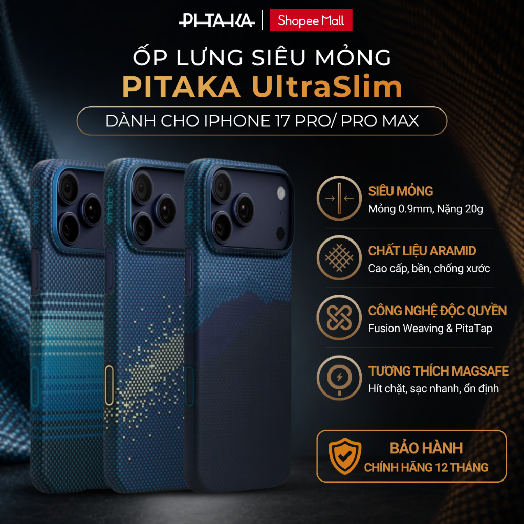 [Ốp Lưng iPhone 18/17 Pro/ Pro Max] Ốp PITAKA UltraSlim - Sợi Aramid Siêu Mỏng, Cao Cấp, Công Nghệ PitaTap