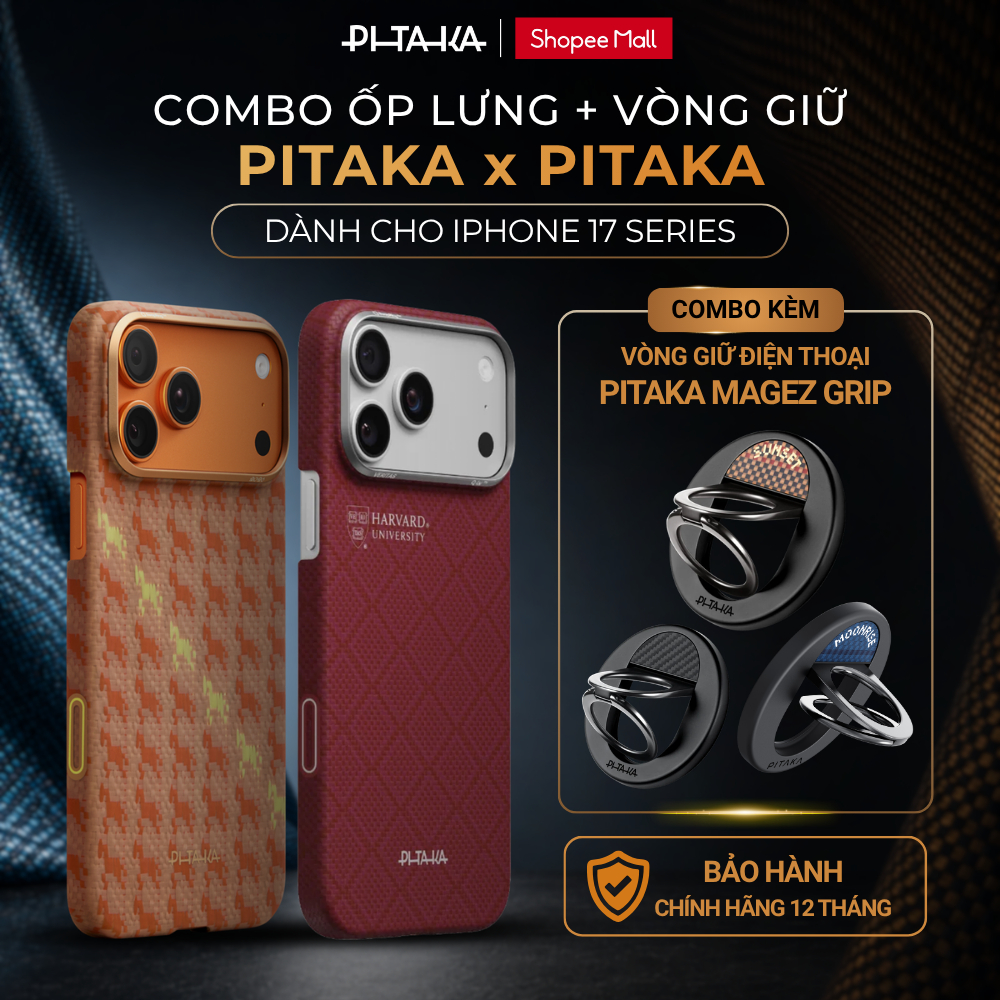 [COMBO ỐP LƯNG & VÒNG GIỮ iPhone 17/ Pro/ Pro Max/ Air] Ốp iPhone PITAKA Cao Cấp, Mỏng Nhẹ & Vòng MagEZ Grip