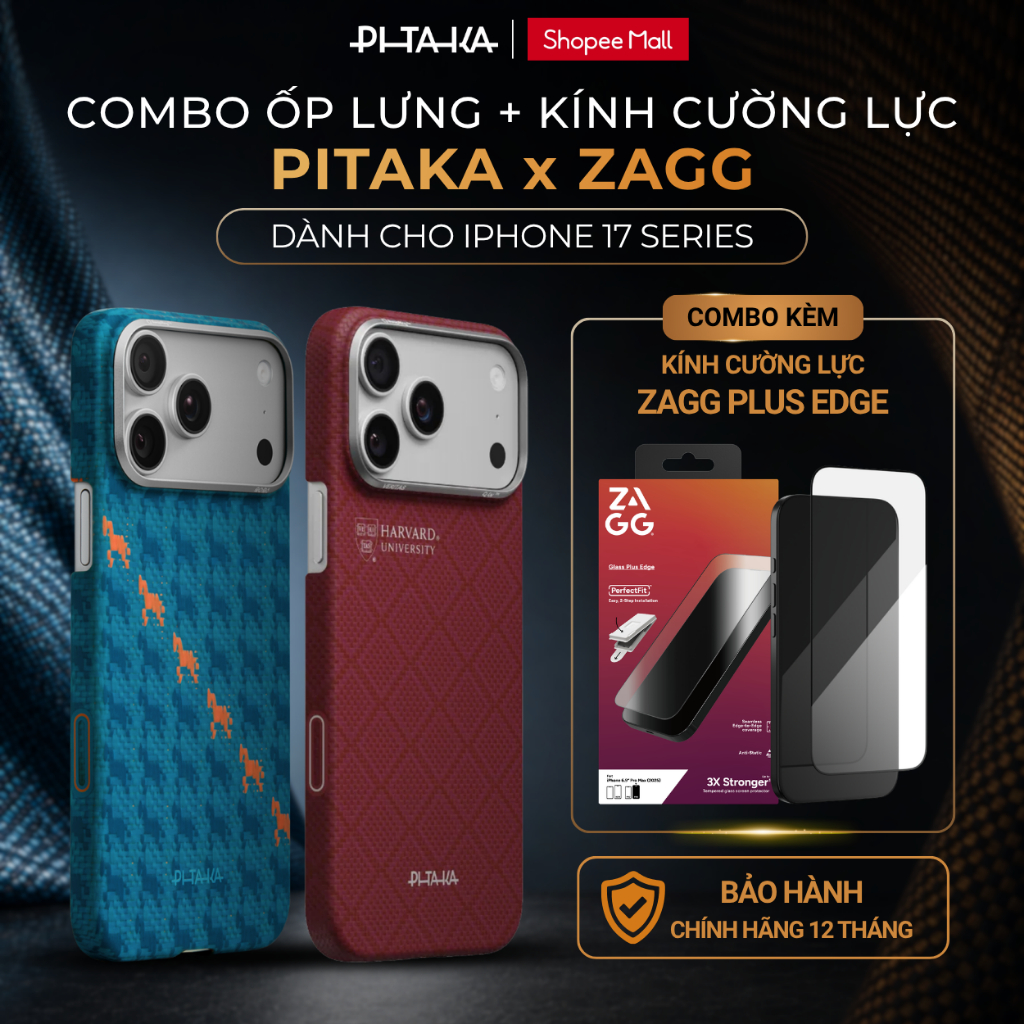 [COMBO ỐP & KÍNH CƯỜNG LỰC iPhone 17/ Pro/ Pro Max/ Air] Ốp Lưng PITAKA UltraSlim Cao Cấp, Mỏng Nhẹ & Kính ZAGG