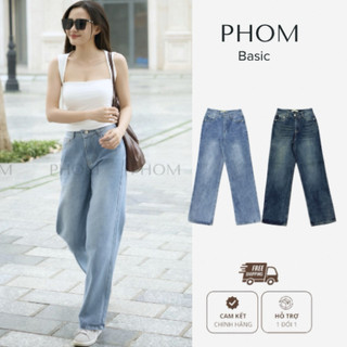 Quần Jeans Nữ PHOM Dáng Dài Ống Suông Ống Đứng Cạp Cao (có bigsize) PQ02