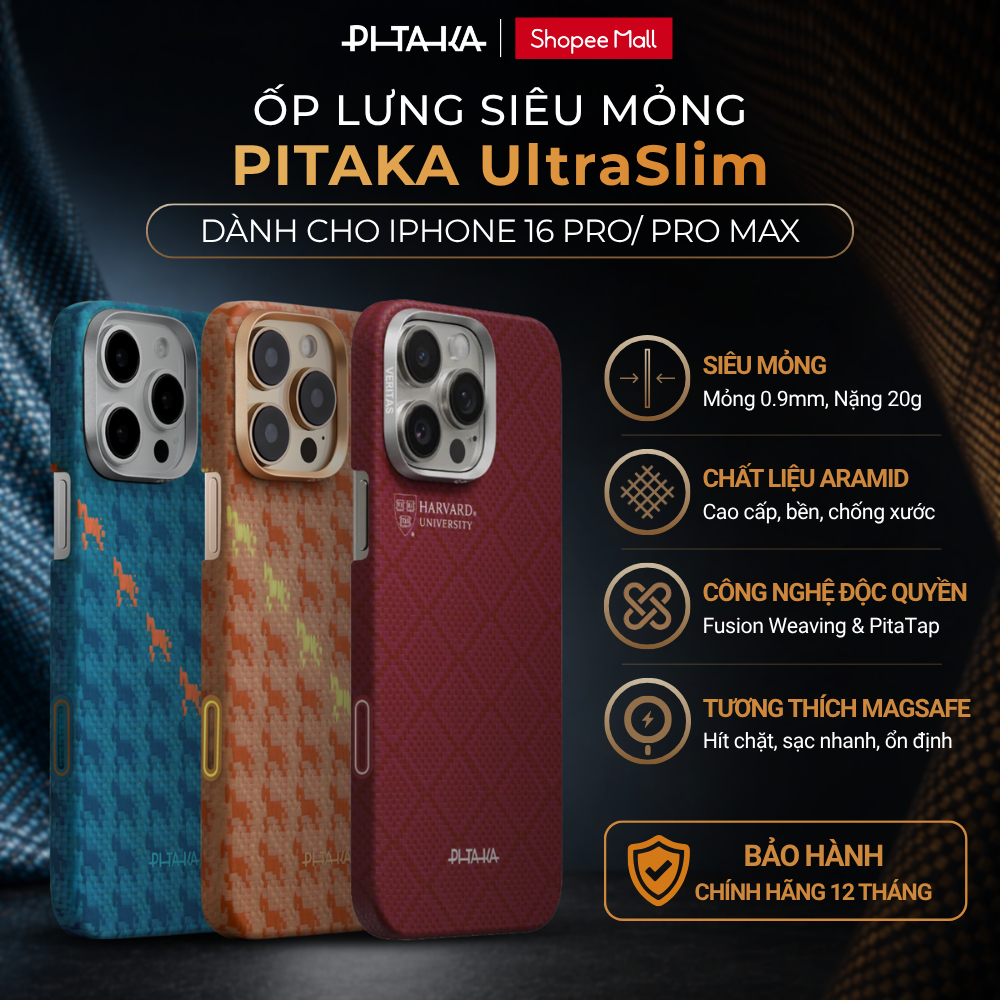 [Ốp Lưng iPhone 16 Pro/ Pro Max] Ốp PITAKA UltraSlim - Sợi Aramid Cao Cấp, Mỏng Nhẹ, Sạc Từ Tính