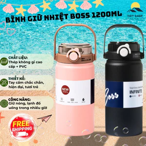 Bình Giữ Nhiệt Boss 1200ml, TIDY SHOP, Bình Nước Inox Có Tay Cầm, Bình Giữ Nóng Lạnh Dung Tích Lớn