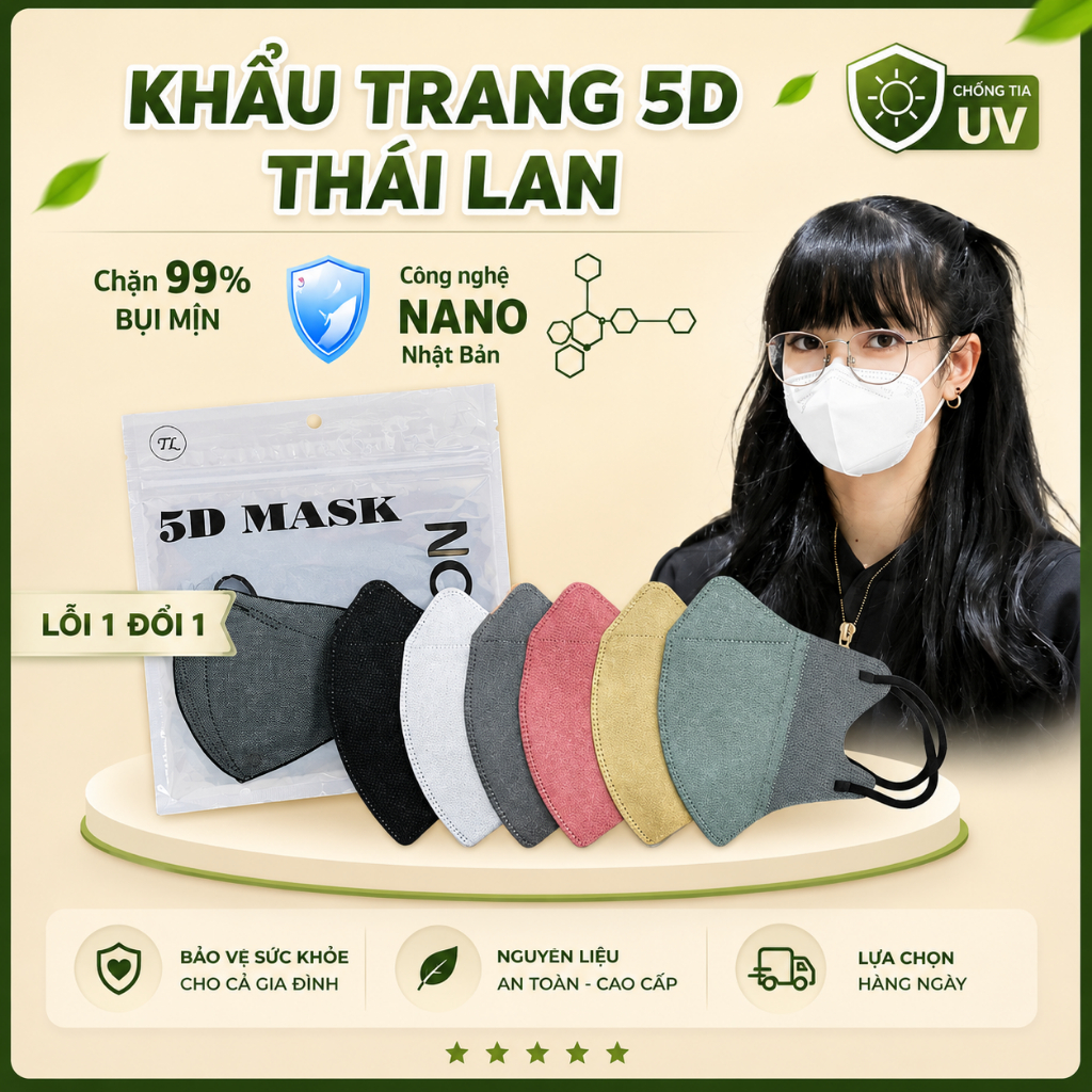 [Set 200 Cái Đủ Màu] Khẩu Trang 5D Mask THÁI LAN CAREION 3 Lớp Dày Dặn Lọc Bụi Mịn Kháng Khuẩn