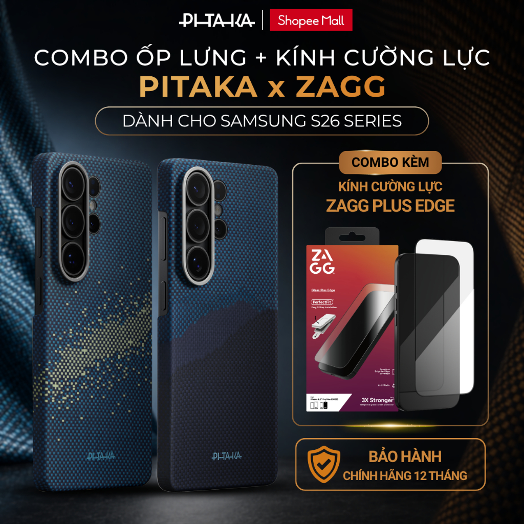 [COMBO ỐP & KÍNH CƯỜNG LỰC Samsung S26 Series] Ốp Lưng Samsung PITAKA Cao Cấp, Siêu Mỏng Nhẹ, Chống Sốc & Kính ZAGG