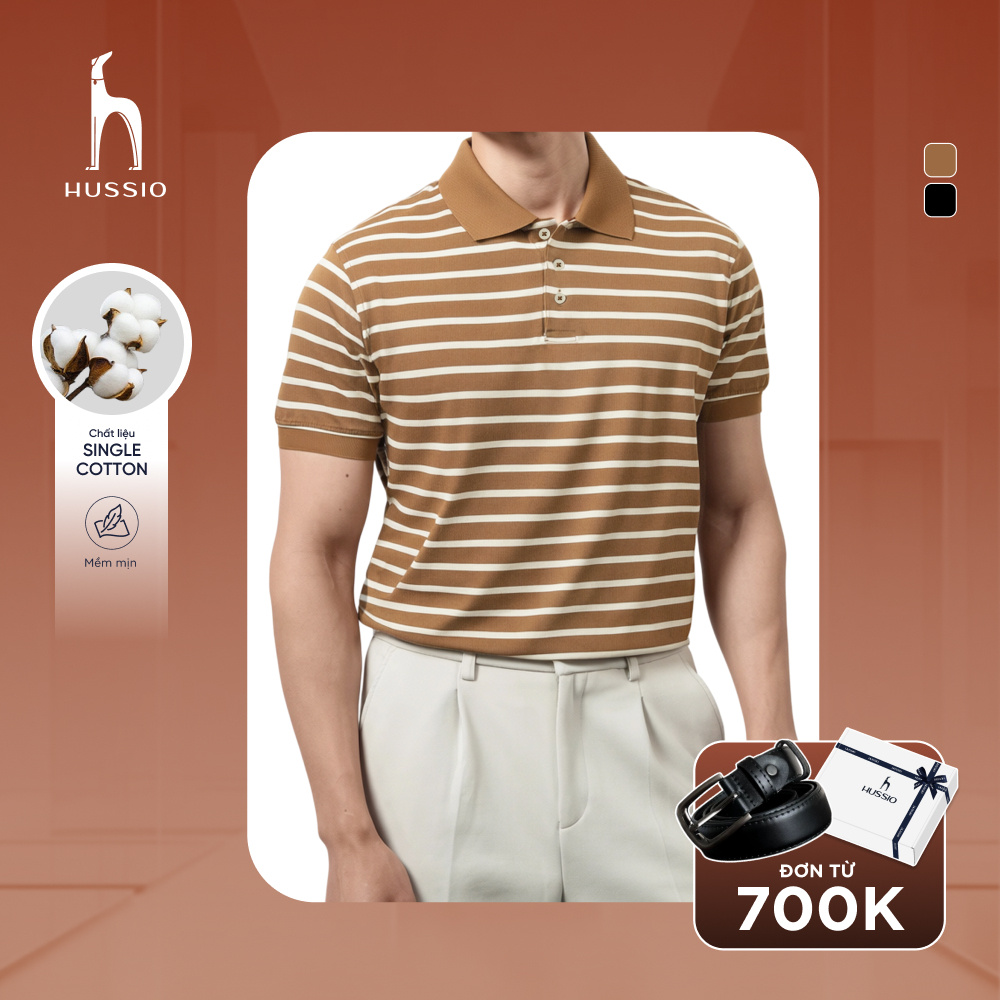 [SALE LẺ SIZE] Áo Polo Nam WODY kẻ sọc ngang, chất liệu Single Cotton mềm mại, co dãn, giảm nhăn - HUSSIO