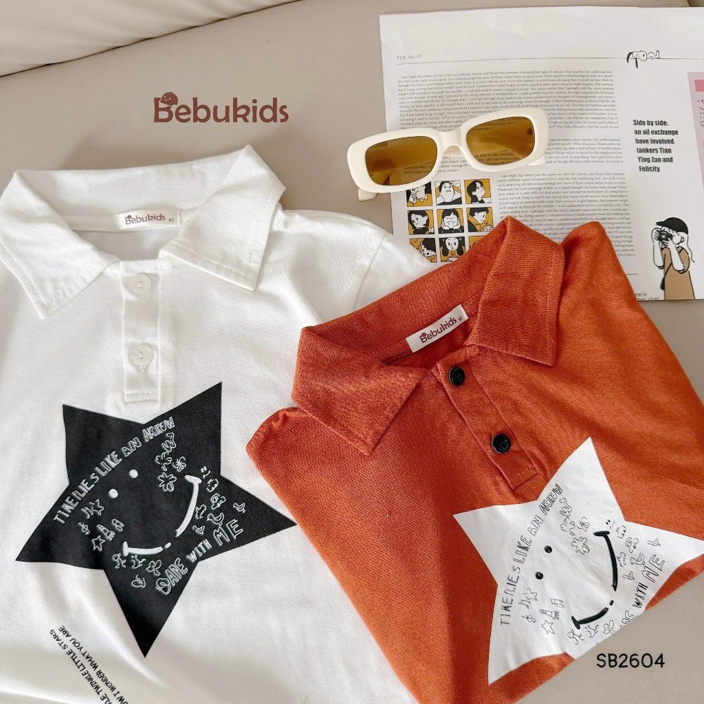 Set polo cộc tay in hình chú voi Bebukids thiết kể cổ nổi bật,thân áo phối màu cá tính cho bé 8-21kg