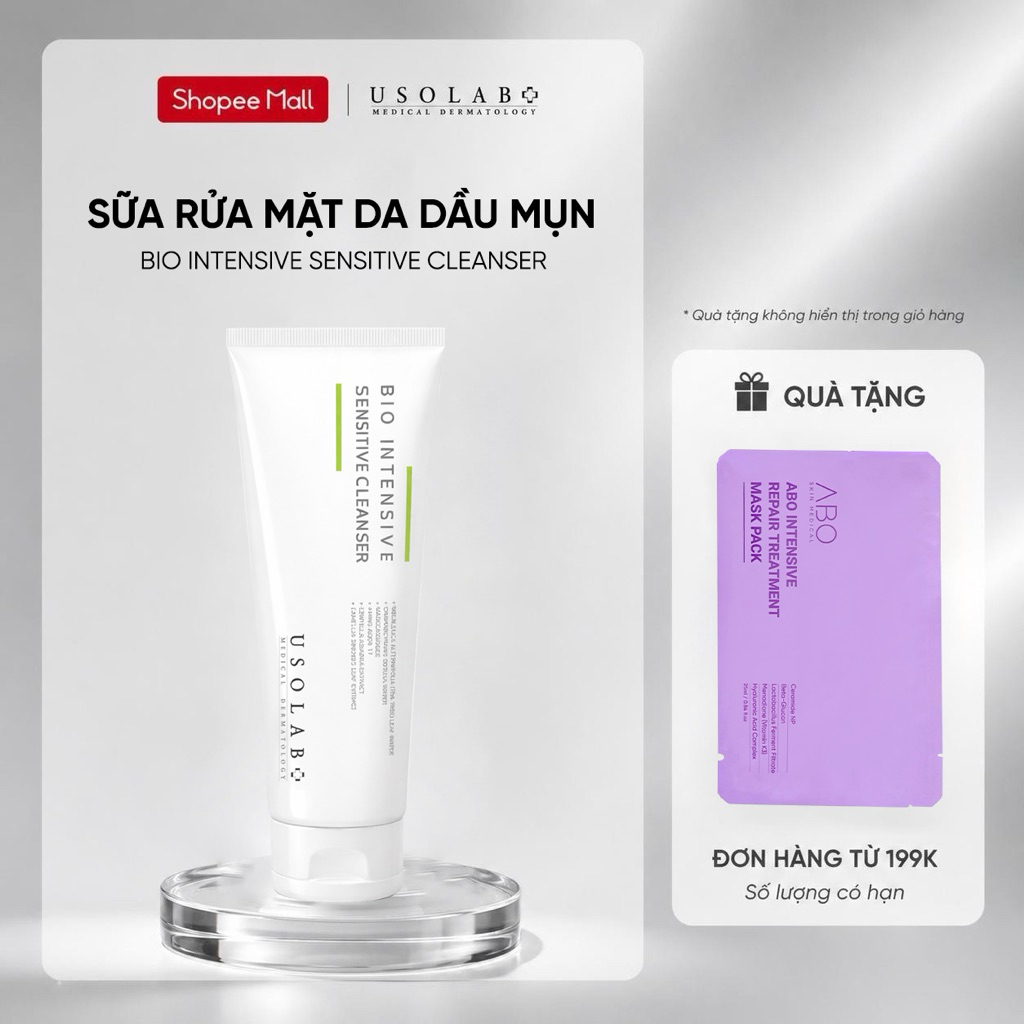 Sữa rửa mặt da dầu mụn, lỗ chân lông to USOLAB - Bio Intensive Sensitive Cleanser 120ml