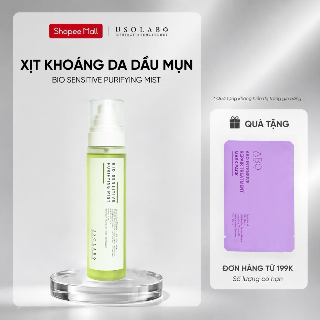 Xịt khoáng da dầu mụn USOLAB - Purifying Mist 150ml Giúp phục hồi da, thu nhỏ lỗ chân lông và chống lão hóa