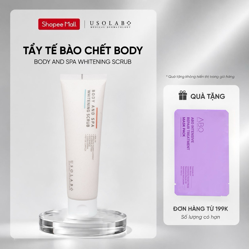 Kem tẩy tế bào chết body USOLAB - Whitening Scrub Giúp dưỡng trắng da toàn thân, giảm mụn mờ thâm 200ml