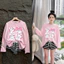 Sét áo hồng in hình tay dài chất cotton +quần sọc đùi , chất thun zip lụa ( hình ngẫu nhiên)