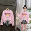 Sét áo hồng in hình tay dài chất cotton +quần sọc đùi , chất thun zip lụa ( hình ngẫu nhiên)