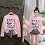 Sét áo hồng in hình tay dài chất cotton +quần sọc đùi , chất thun zip lụa ( hình ngẫu nhiên)