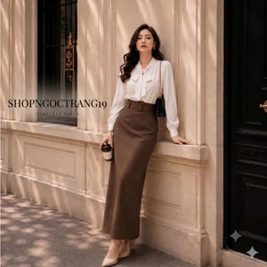 Chân váy shopngoctrang19 suông dáng dài maxi phối đai vải có túi chéo 2 bên xẻ sau A90 Kèm Đai Vải