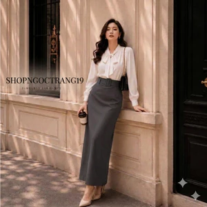 Chân váy bút chì suông dáng dài có túi xẻ sau siêu hách dáng SHOPNGOCTRANG19 A88 kèm đai vải CV56