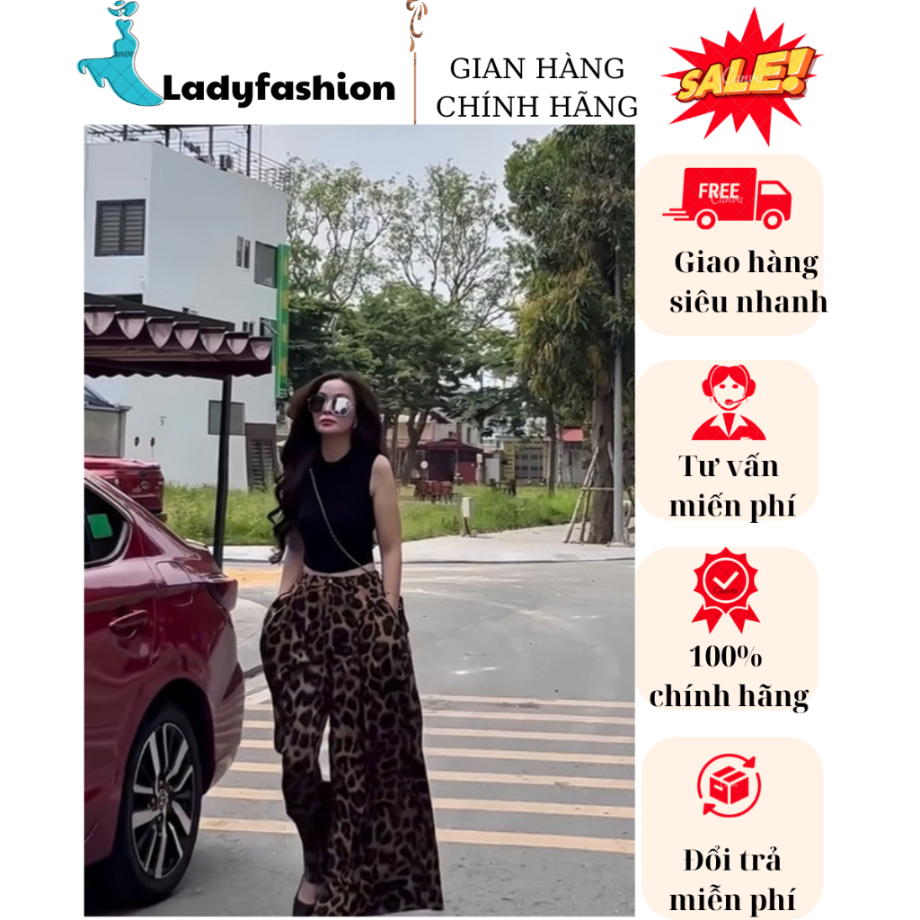 Set Đồ Nữ Da Báo Cá Tính Áo Croptop Đen Kèm Quần Suông Ống Rộng Thời Trang Hàn Quốc New 2026