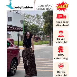 Set Đồ Nữ Da Báo Cá Tính Áo Croptop Đen Kèm Quần Suông Ống Rộng Thời Trang Hàn Quốc New 2026