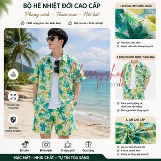 Đồ bộ đi biển nữ – vải mát, co giãn, hoạ tiết hoa nhiệt đới nổi bật báo trắng