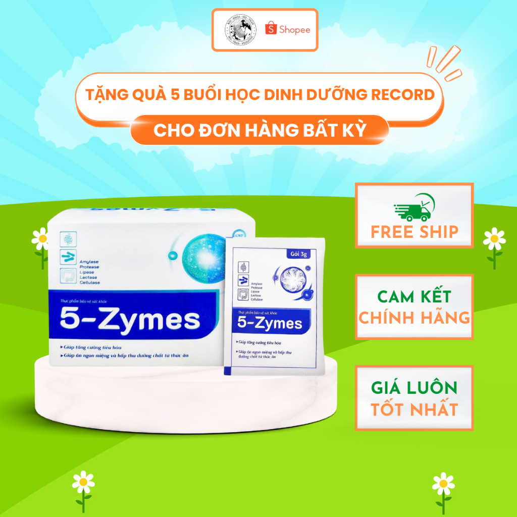 5-Zymes – Men Tiêu Hóa 5 Enzyme | Hỗ Trợ Tiêu Hóa – Giảm Đầy Bụng – Tăng Hấp Thu – Giúp Ăn Ngon (Hộp 20 gói)