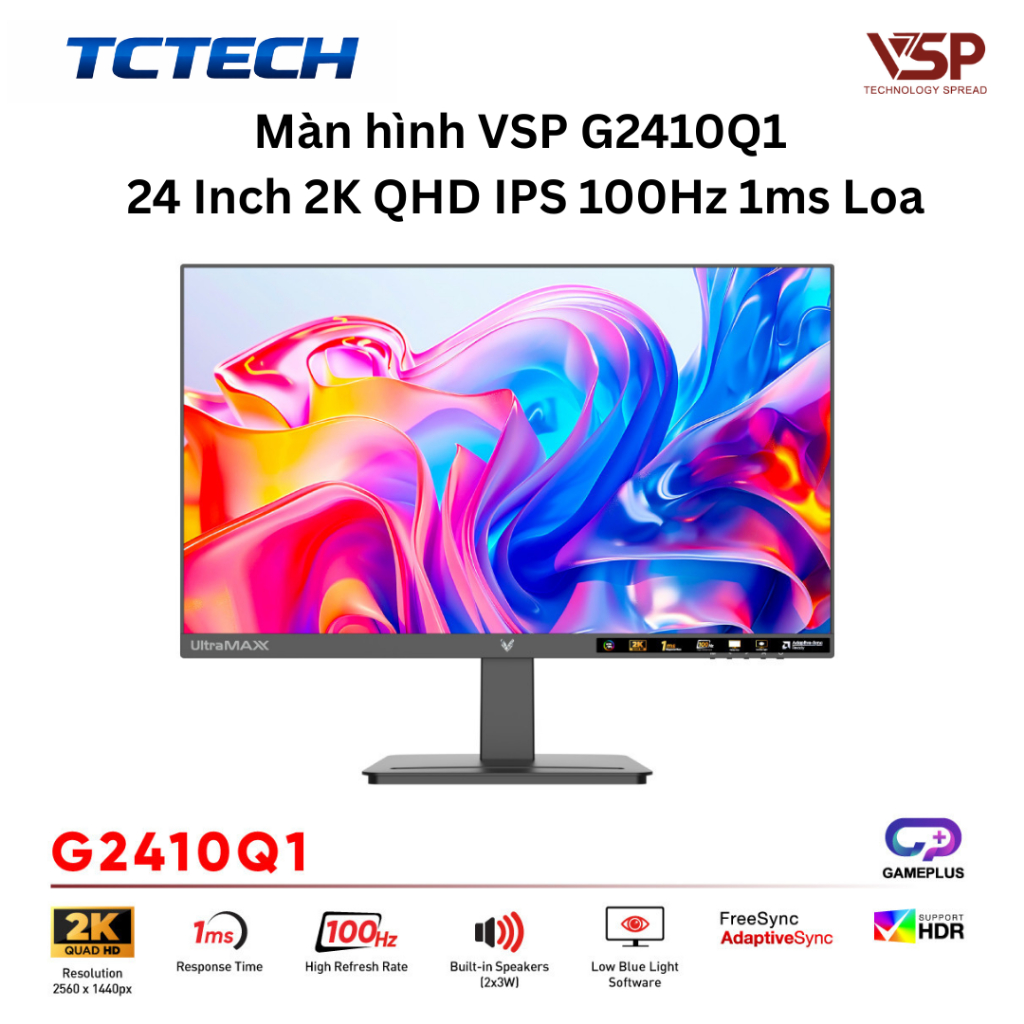 Màn hình 24in 2K VSP G2410QS/G2410Q1  IPS 100Hz Type-C (sạc ngược 65W) có loa BH 36T | BigBuy360 - bigbuy360.vn