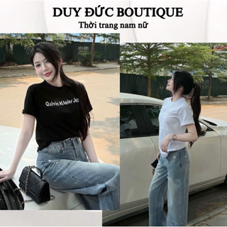 Áo thun cổ tròn croptop dáng ngắn Xê Ca thêu chất cotton, áo phông form vừa thêu thời trang nữ