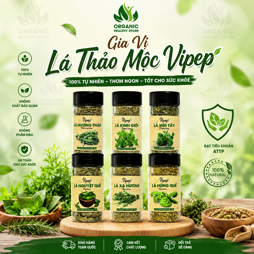 Gia Vị Lá Thảo Mộc Vipep - Lá Nguyệt Quế, Húng Quế, Hương Thảo, Xạ Hương, Lá Mùi Tây, Lá Kinh Giới