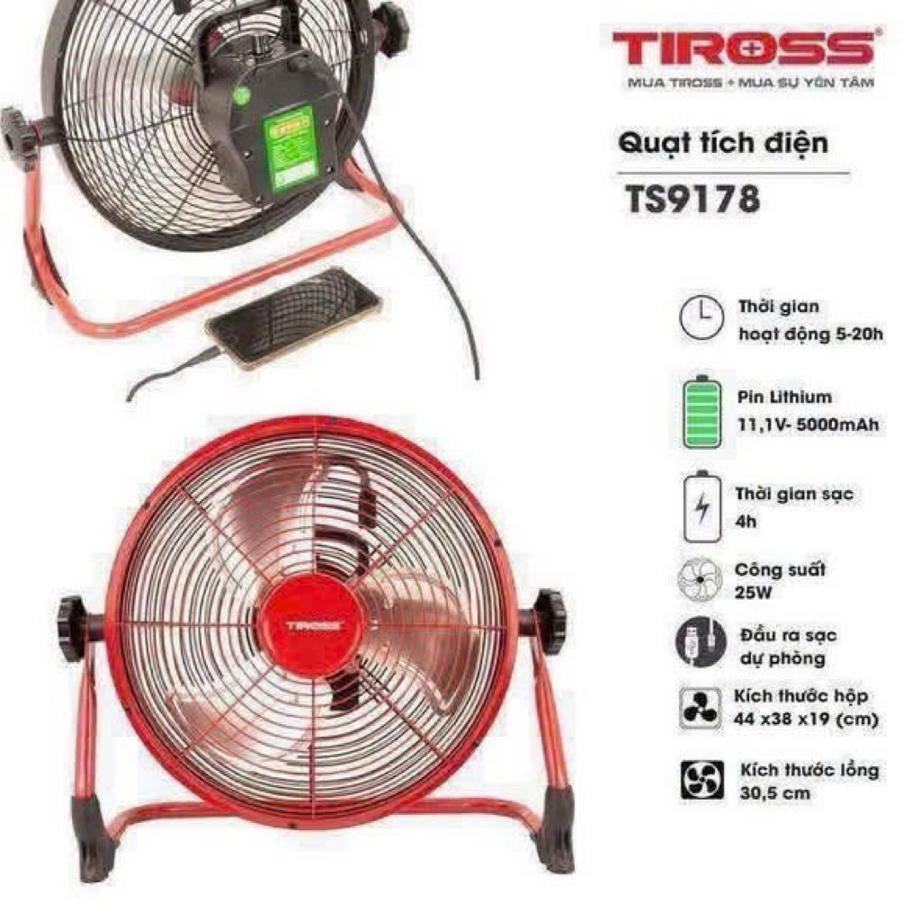 Quạt sàn tích điện TIROSS pin trâu gió siêu mát