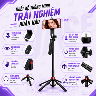 Tripod Gậy Selfie VUASI P185 Plus Mở Chân 1 Chạm ,Kèm Remote Bluetooth Dùng Cho Điện Thoại Máy Ảnh