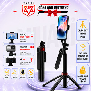 Tripod Gậy Selfie VUASI P185 Gậy Chụp Ảnh 4 Chân Tặng Kèm Remote, Chiều Dài Sử Dụng 30-180cm
