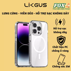 Ốp Likgus trong suốt lưng cứng viền mềm hỗ trợ sạc không dây IPhone 17Promax Pro Air 12 13 14 15 16