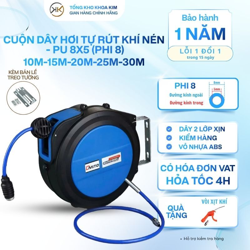 Cuộn Dây Hơi Tự Rút Khí Nén PU8 (8x5mm) Chăm Sóc Xe Hơi Chuyên Nghiệp Cho Gara Ô Tô Khoa Kim