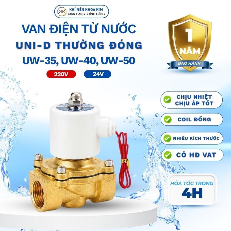 Van Điện Từ Nước UNI-D 220V 24V Thường Đóng Coil Đồng  UW35 UW40 UW50 KHOA KIM Van Nước Tưới Tự Động