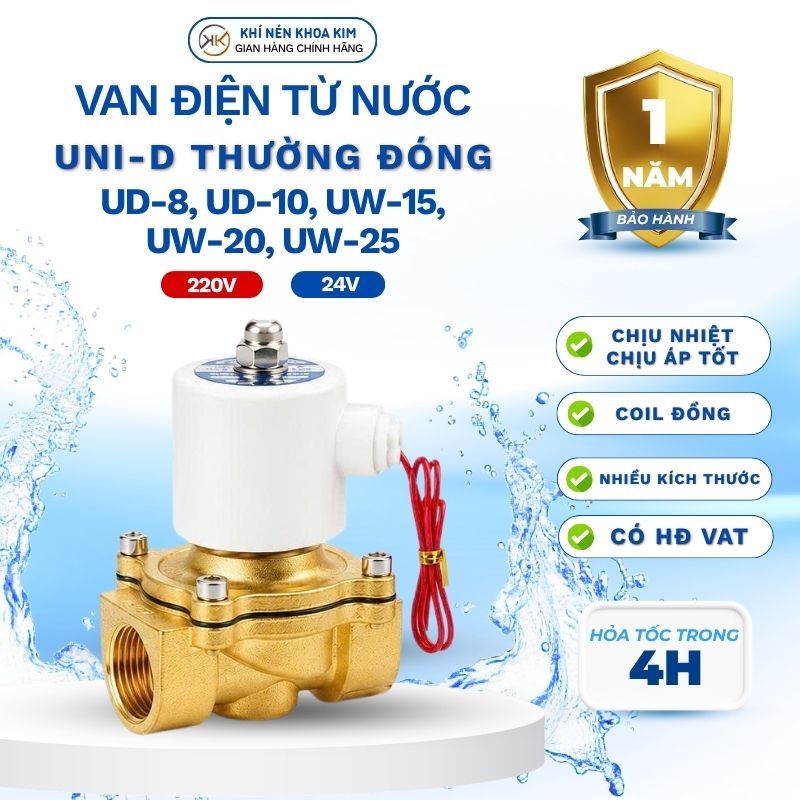 Van Điện Từ Nước UNI-D 220V 24V Thường Đóng Coil Đồng UD8 UW10 UW15 UW20 UW25 KHOA KIM Tưới Tự Động