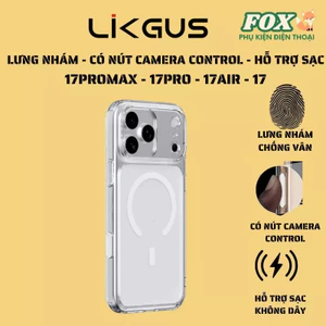 Ốp Likgus lưng nhám chống vân tay có nút Camera control hỗ trợ sạc IPhone 17Promax 17Pro 17Air 17