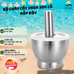 Bộ Chày Cối Inox 304 Có Nắp Đậy TIDY SHOP Giã Gia Vị Hạt Măng Rau Củ Tiện Dụng