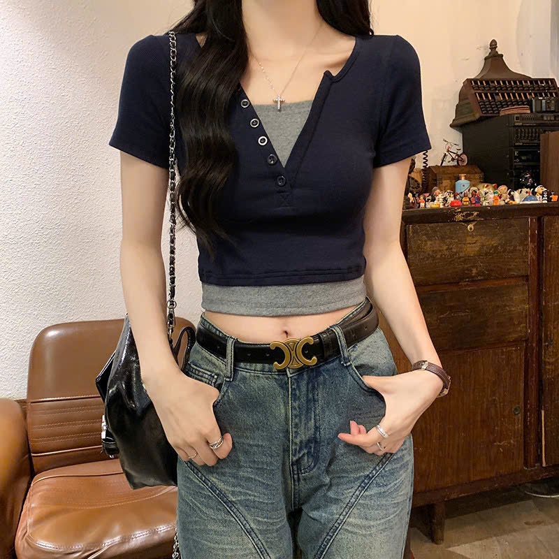 [LOẠI 1] Áo thun tay ngắn cổ chữ V phối màu dáng babytee tiểu thư sang chảnh chất cotton mịn dày A7 SUTANO | BigBuy360 - bigbuy360.vn