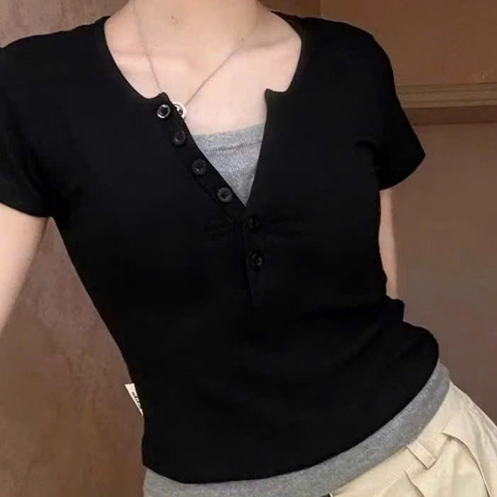 [LOẠI 1] Áo thun tay ngắn cổ chữ V phối màu dáng babytee tiểu thư sang chảnh chất cotton mịn dày A7 SUTANO | BigBuy360 - bigbuy360.vn