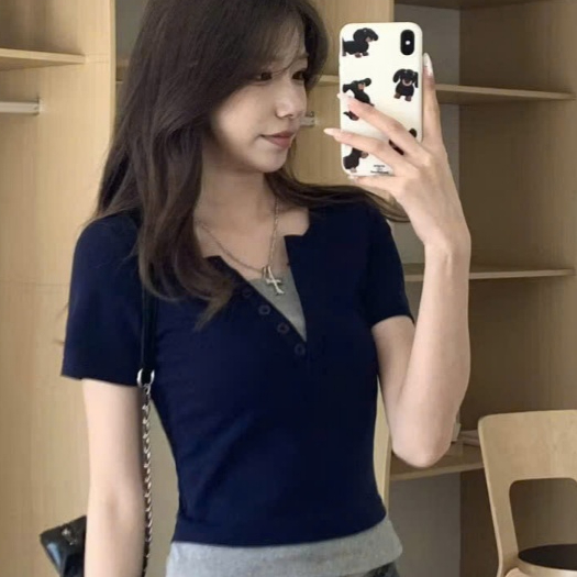 [LOẠI 1] Áo thun tay ngắn cổ chữ V phối màu dáng babytee tiểu thư sang chảnh chất cotton mịn dày A7 SUTANO | BigBuy360 - bigbuy360.vn