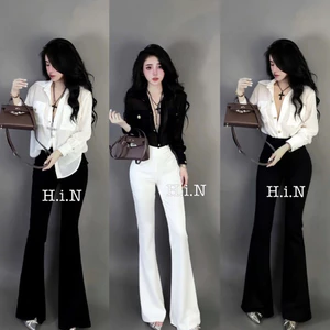 set áo sơ mi mixx quần loe New