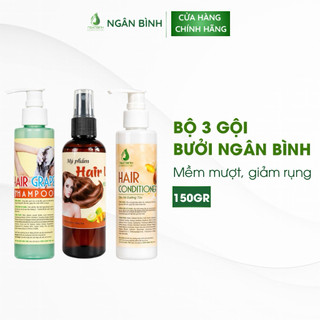 [TẶNG KEM BODY] Bộ 3 gội xả bưởi Ngân Bình - Giảm gãy rụng, phục hồi tóc hư tổn
