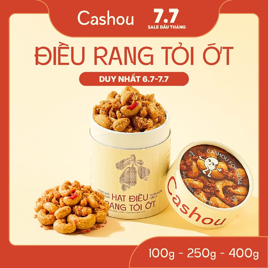 Hạt Điều Rang Hữu Cơ Tỏi Ớt Nguyên Hạt Cashou – Hạt Điều Bình Phước Giòn Bùi, Giàu Dinh Dưỡng