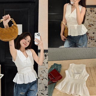 𝐏𝐡𝐢𝐞𝐧 𝐖𝐆𝐖𝐄 | (Sẵn) w8885 Áo Sát Nách Cổ V Chun Lưng Ôm Xoè Form Ngắn