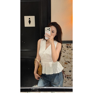 𝐏𝐡𝐢𝐞𝐧 𝐖𝐆𝐖𝐄 | (Sẵn) w8885 Áo Sát Nách Cổ V Chun Lưng Ôm Xoè Form Ngắn