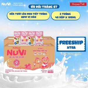 Combo 2 Thùng 48 Hộp Sữa Tươi Lên Men Tiệt Trùng Nuvi vị Dâu 100ml