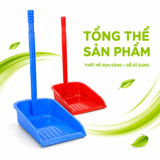 Hốt Rác Cán Dài Nhựa Miệng Rộng Thu Gom Rác GD38 - Xẻng Hốt Rác Cán Dài Lòng Sâu Chất Liệu Nhựa