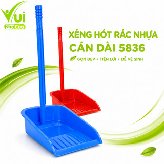 Hốt Rác Cán Dài Nhựa Miệng Rộng Thu Gom Rác GD38 - Xẻng Hốt Rác Cán Dài Lòng Sâu Chất Liệu Nhựa