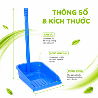 Hốt Rác Cán Dài Nhựa Miệng Rộng Thu Gom Rác GD38 - Xẻng Hốt Rác Cán Dài Lòng Sâu Chất Liệu Nhựa