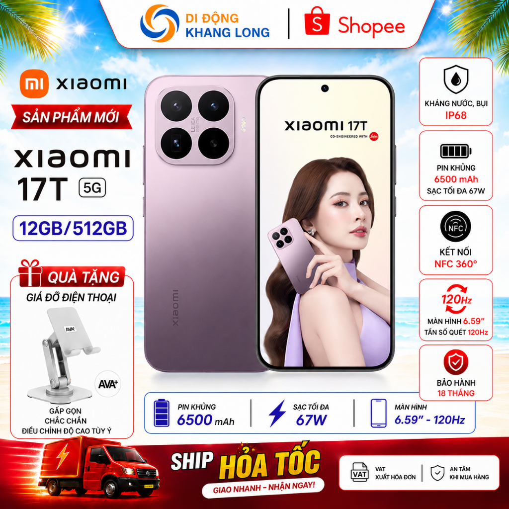 Điện Thoại Thông Minh Xiaomi 17T 5G 12GB 512GB - Tặng Giá Đỡ Điện Thoại Hiệu AVA+