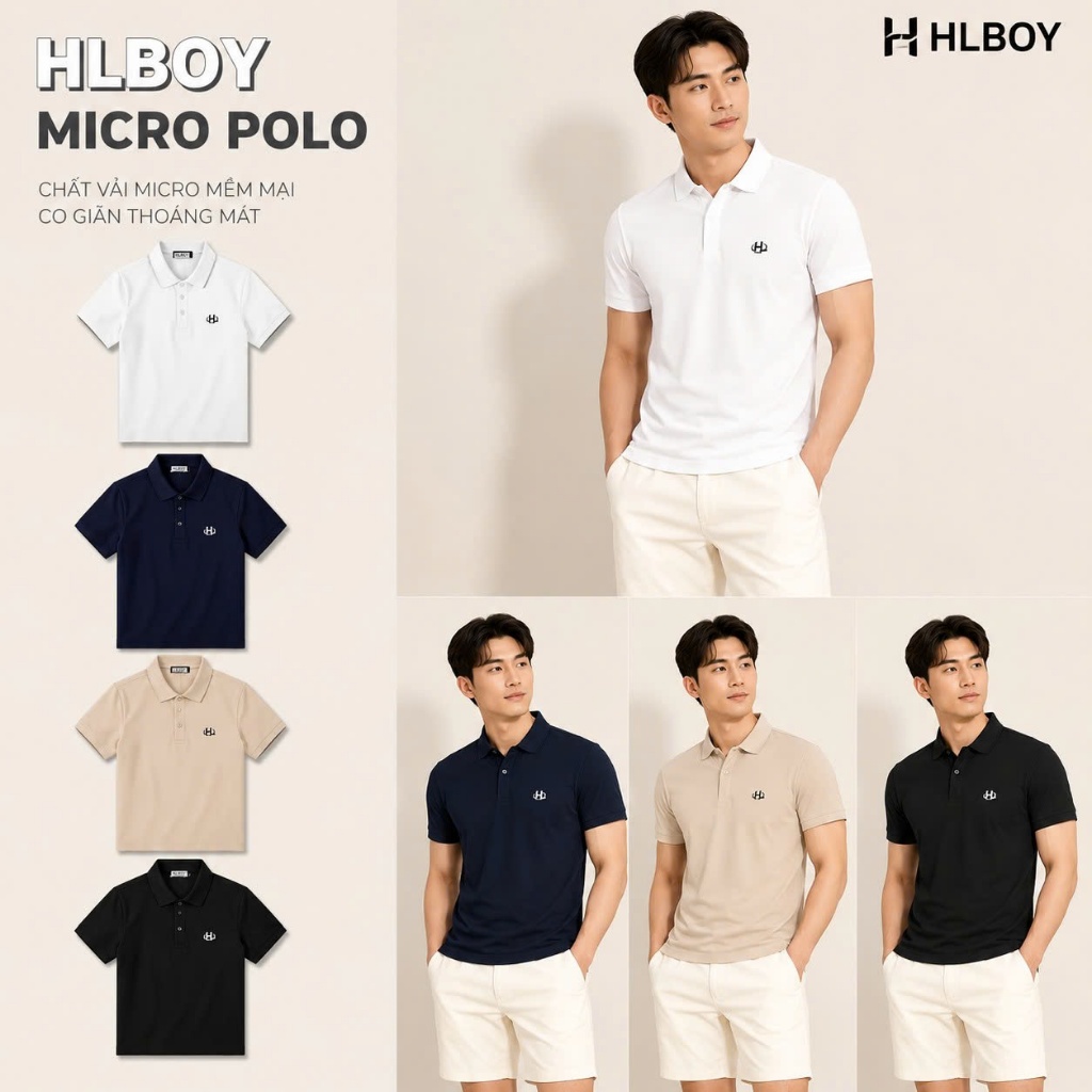 Áo polo nam HLBOY vải cá sấu  thế hệ mới, có cổ, nhiều màu, thoáng khí ,thanh lịch, sang trọng LOGO710
